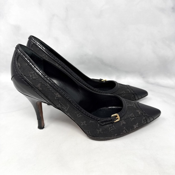 Louis Vuitton Mini Lin Monogram Logo Canvas Leather Pointed Toe Pumps Heels 36.5 - Picture 1 of 15